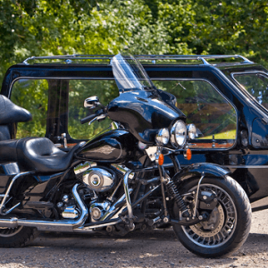 motorbike with side car hearse