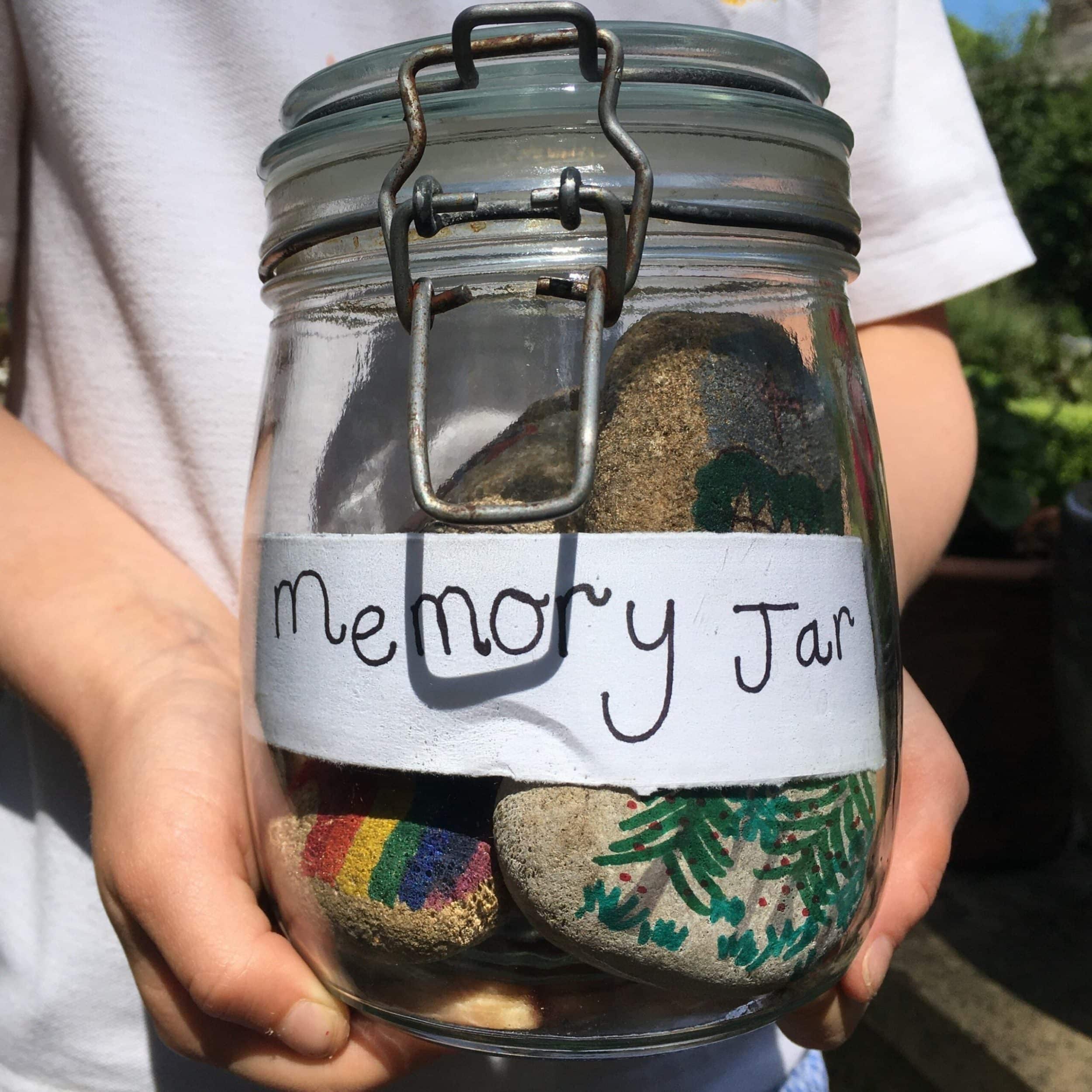 Memory jar with rocks in